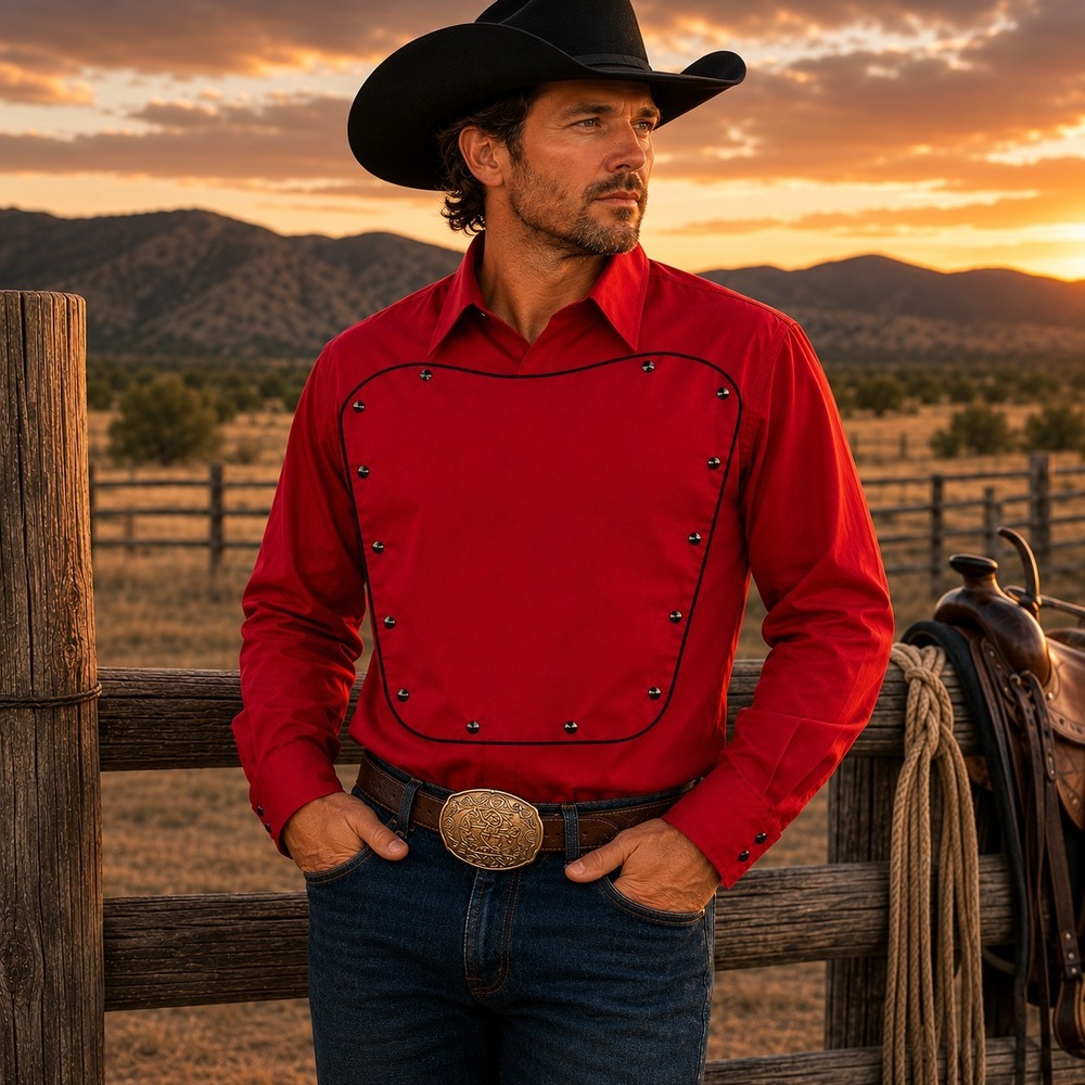 Western Express Bib Front Cowboy Shirt‎ Red Studded Pearl Snap Western Men's 2XL